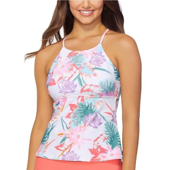Raisins Other - Raisins St. Croix Tankini Top Floral White Pink High Neck Ladder Back Small NWT